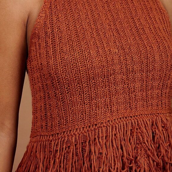 Boho Women's Backless Fringe Hem Knit halter Top - Picture 7 of 7